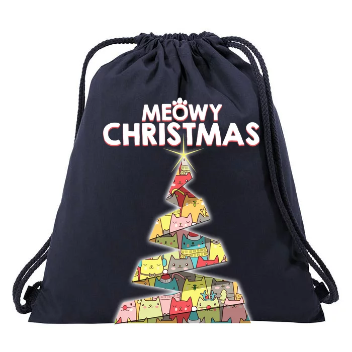 Meowy Christmas Tree For Cat Lovers Drawstring Bag