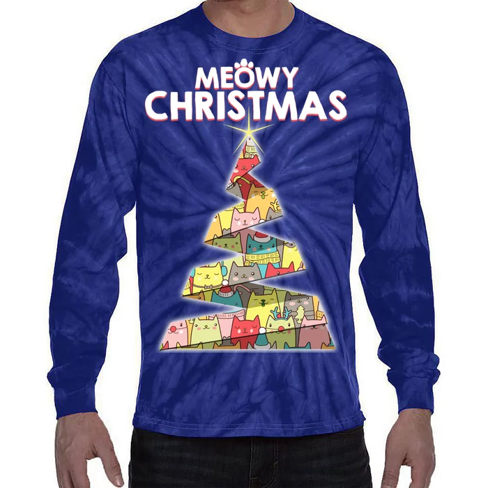 Meowy Christmas Tree For Cat Lovers Tie-Dye Long Sleeve Shirt