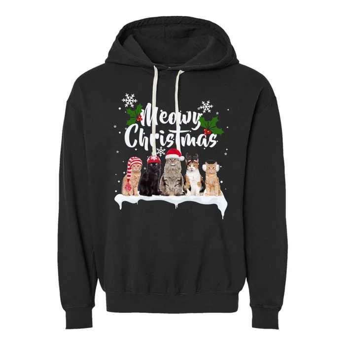 Meowy Christmas Winter Cats Garment-Dyed Fleece Hoodie