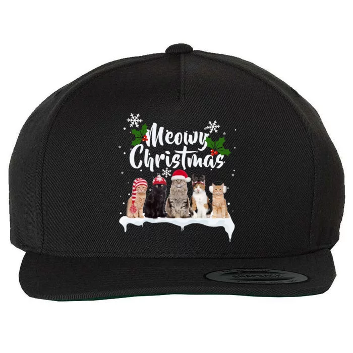 Meowy Christmas Winter Cats Wool Snapback Cap