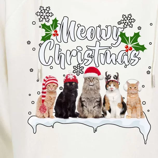 Meowy Christmas Winter Cats Womens Funnel Neck Pullover Hood