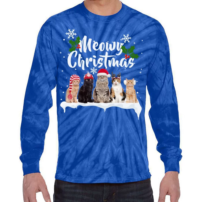 Meowy Christmas Winter Cats Tie-Dye Long Sleeve Shirt