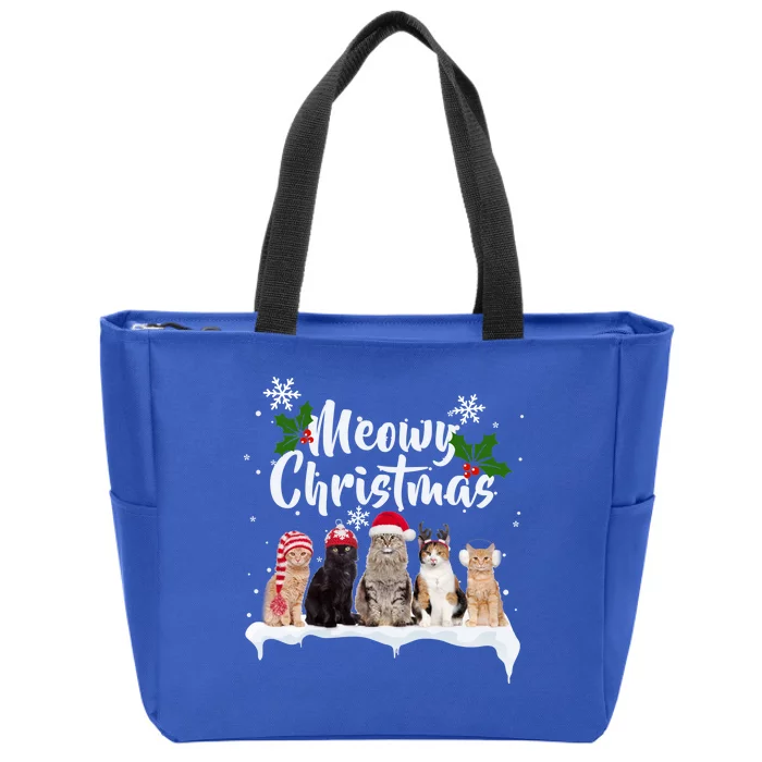 Meowy Christmas Winter Cats Zip Tote Bag