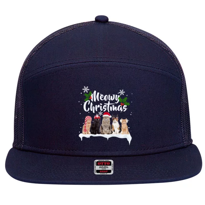 Meowy Christmas Winter Cats 7 Panel Mesh Trucker Snapback Hat