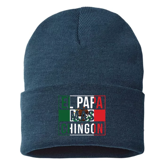 Men El Papa Mas Chingon Funny Best Mexican Dad Gift Sustainable Knit Beanie