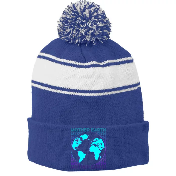 Mother Earth Retro Cool Gift Stripe Pom Pom Beanie