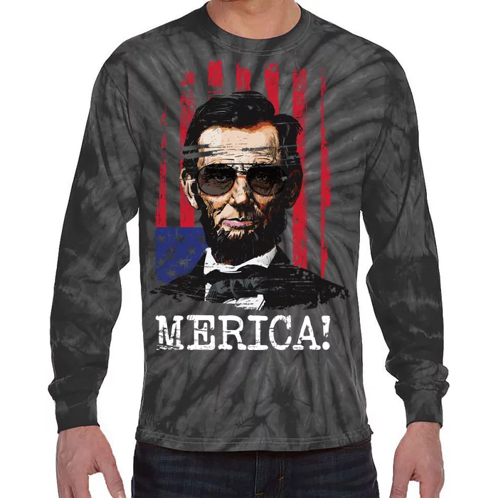 Merica Abe Lincoln Tie-Dye Long Sleeve Shirt