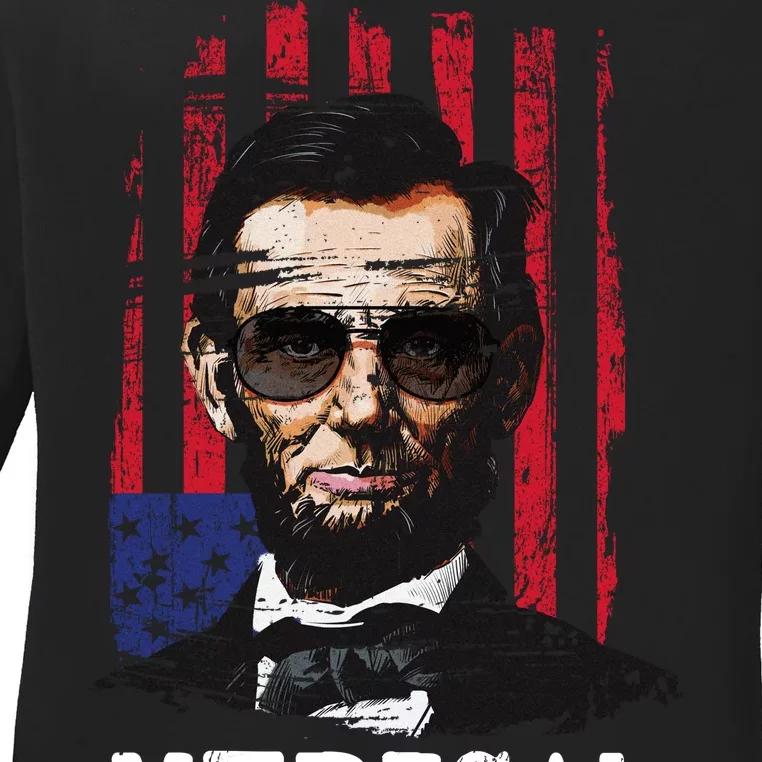 Merica Abe Lincoln Ladies Long Sleeve Shirt