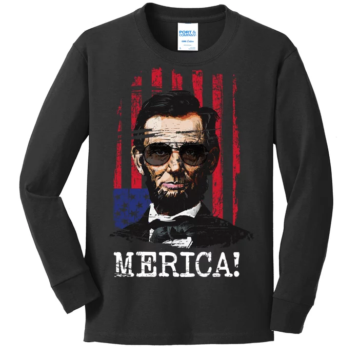 Merica Abe Lincoln Kids Long Sleeve Shirt