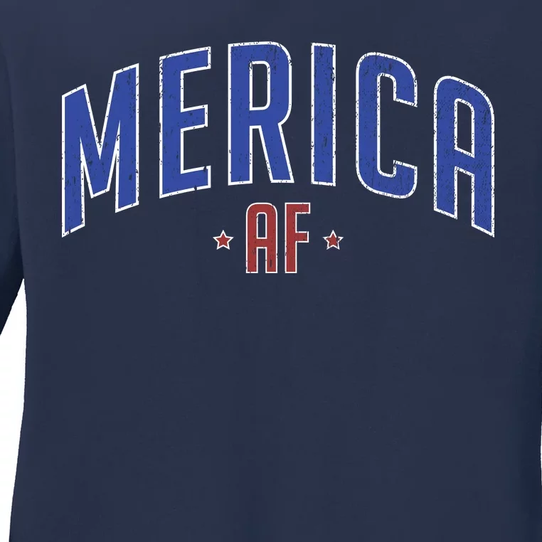 Merica AF Distressed USA Logo Ladies Long Sleeve Shirt