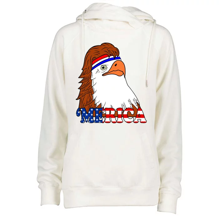 Merica Bald Eagle Retro USA Flag Womens Funnel Neck Pullover Hood