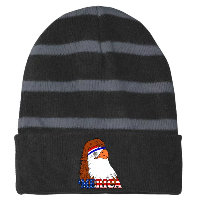 Merica Bald Eagle Retro USA Flag Striped Beanie with Solid Band