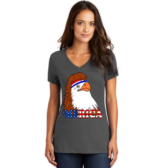 Merica Bald Eagle Retro USA Flag Women's V-Neck T-Shirt