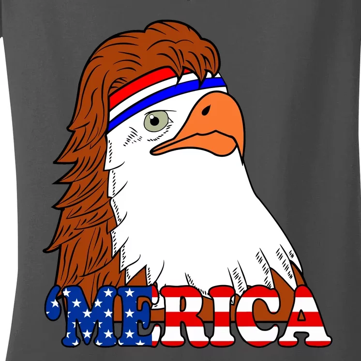 Merica Bald Eagle Retro USA Flag Women's V-Neck T-Shirt