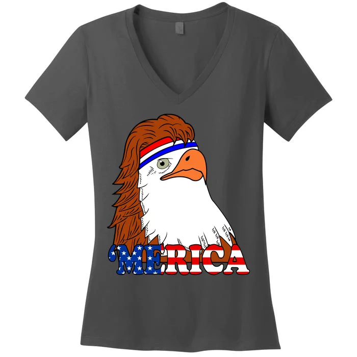 Merica Bald Eagle Retro USA Flag Women's V-Neck T-Shirt