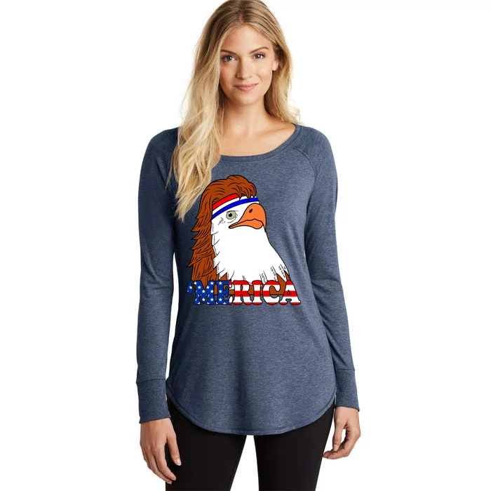 Merica Bald Eagle Retro USA Flag Women's Perfect Tri Tunic Long Sleeve Shirt