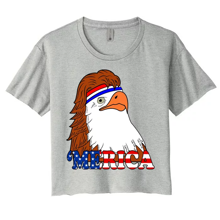 Merica Bald Eagle Retro USA Flag Women's Crop Top Tee