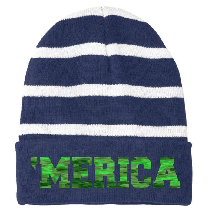 Merica Camo Logo Striped Beanie with Solid Band