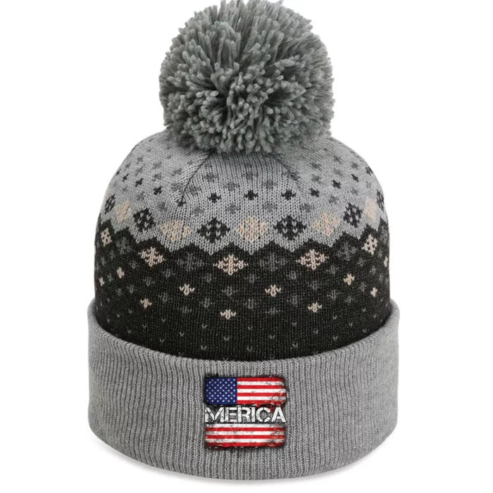 Merica Distressed Flag The Baniff Cuffed Pom Beanie