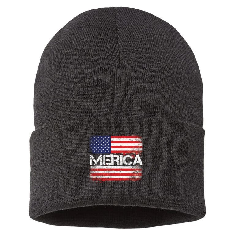 Merica Distressed Flag Sustainable Knit Beanie
