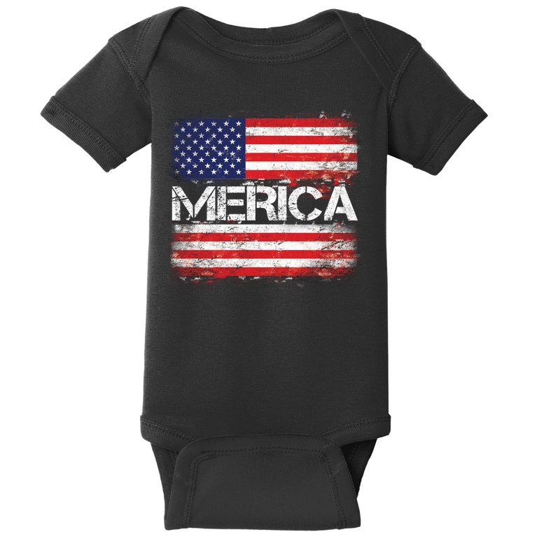 Merica Distressed Flag Baby Bodysuit