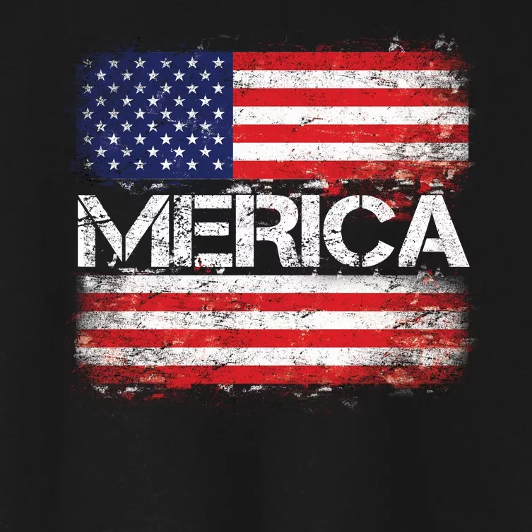 Merica Distressed Flag Women's Crop Top Tee