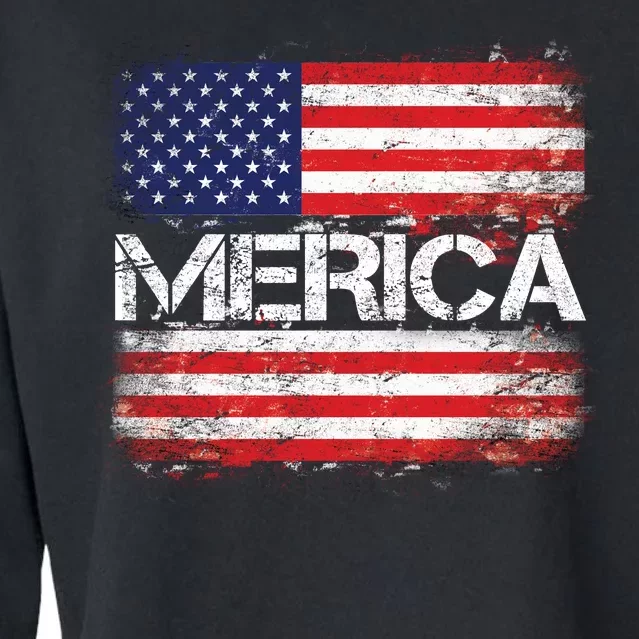 Merica Distressed Flag Cropped Pullover Crew