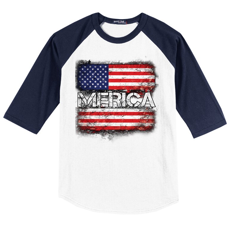 Merica Distressed Flag Baseball Sleeve Shirt