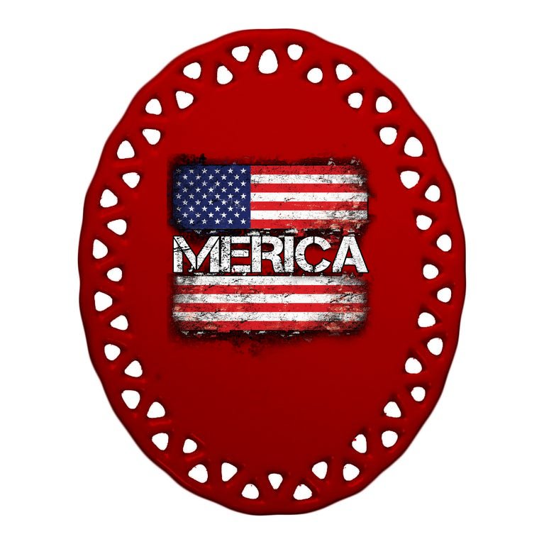 Merica Distressed Flag Oval Ornament