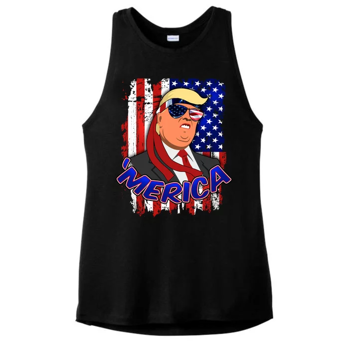 Merica Donald Trump Ladies Tri-Blend Wicking Tank