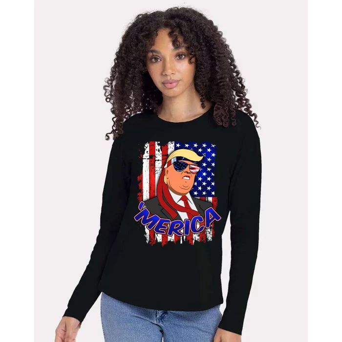 Merica Donald Trump Womens Cotton Relaxed Long Sleeve T-Shirt