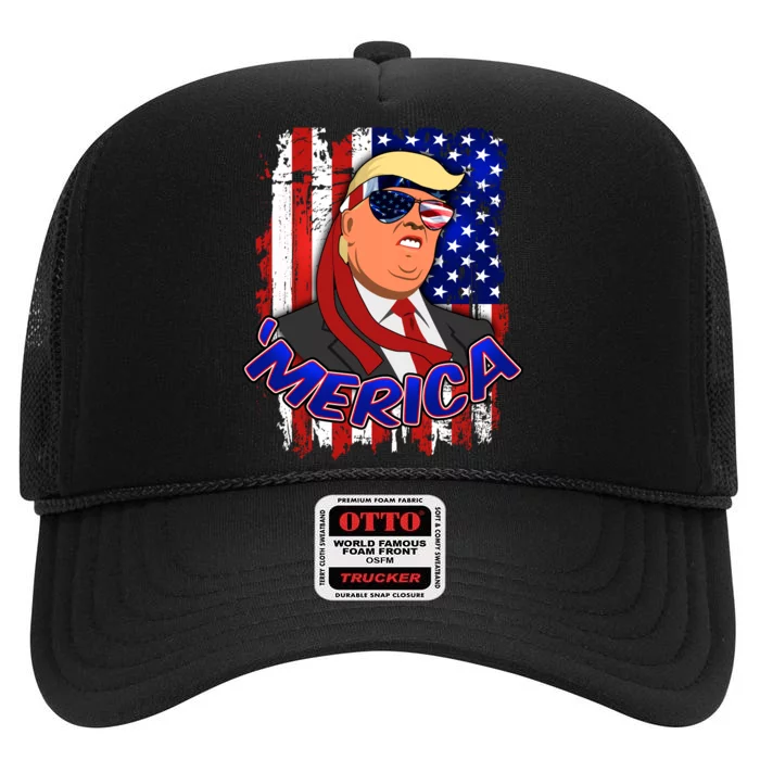 Merica Donald Trump High Crown Mesh Trucker Hat