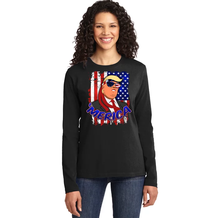 Merica Donald Trump Ladies Long Sleeve Shirt