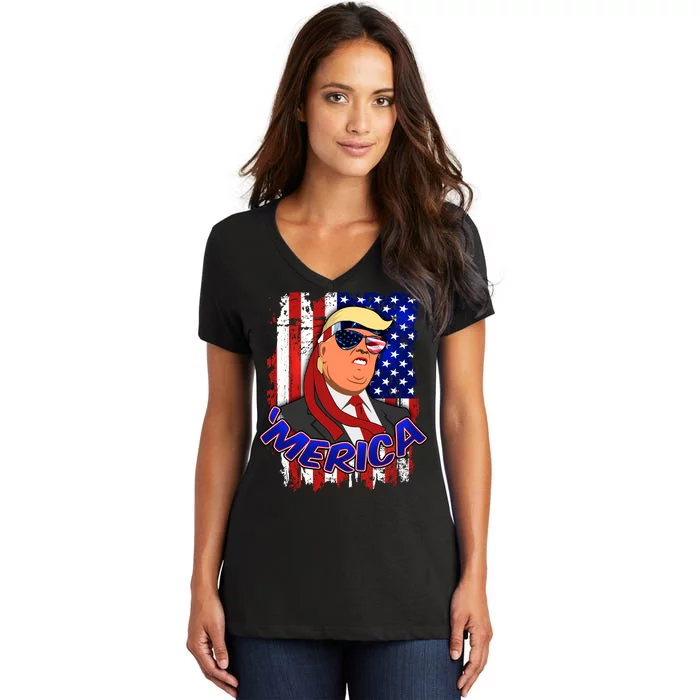 Merica Donald Trump Women's V-Neck T-Shirt