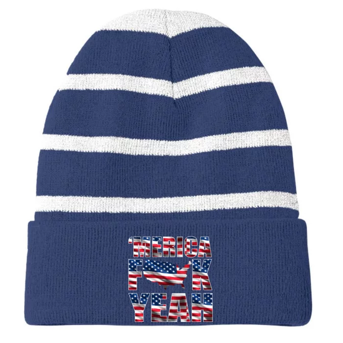 Merica Fck Yeah Striped Beanie with Solid Band