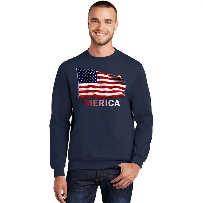 Merica Flag Wave Tall Sweatshirt