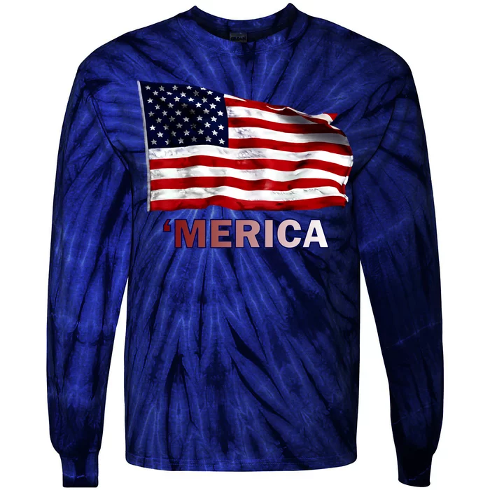 Merica Flag Wave Tie-Dye Long Sleeve Shirt