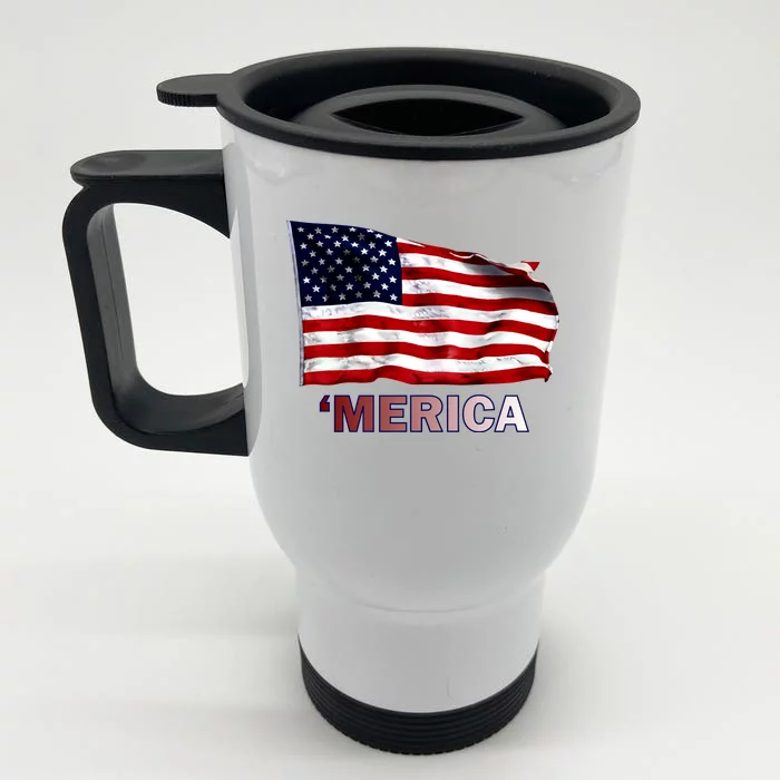 Merica Flag Wave Front & Back Stainless Steel Travel Mug