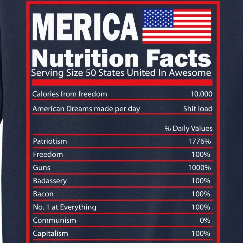 Merica Nutrition Facts Tall Sweatshirt