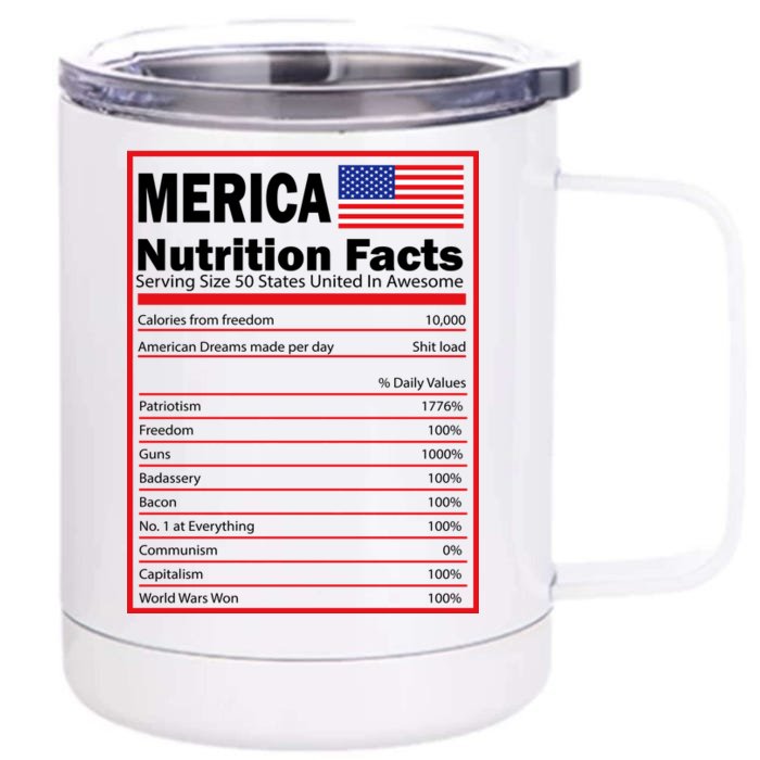 Merica Nutrition Facts Front & Back 12oz Stainless Steel Tumbler Cup