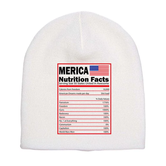 Merica Nutrition Facts Short Acrylic Beanie