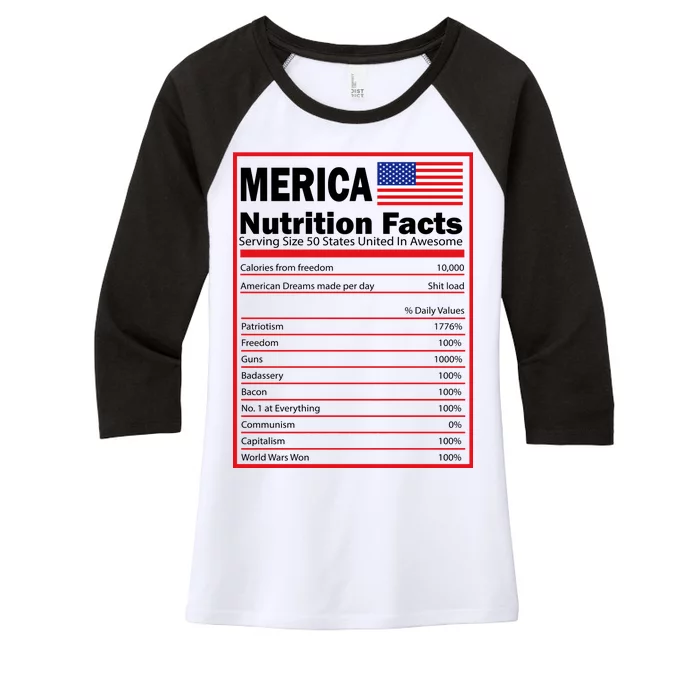 Merica Nutrition Facts Women's Tri-Blend 3/4-Sleeve Raglan Shirt