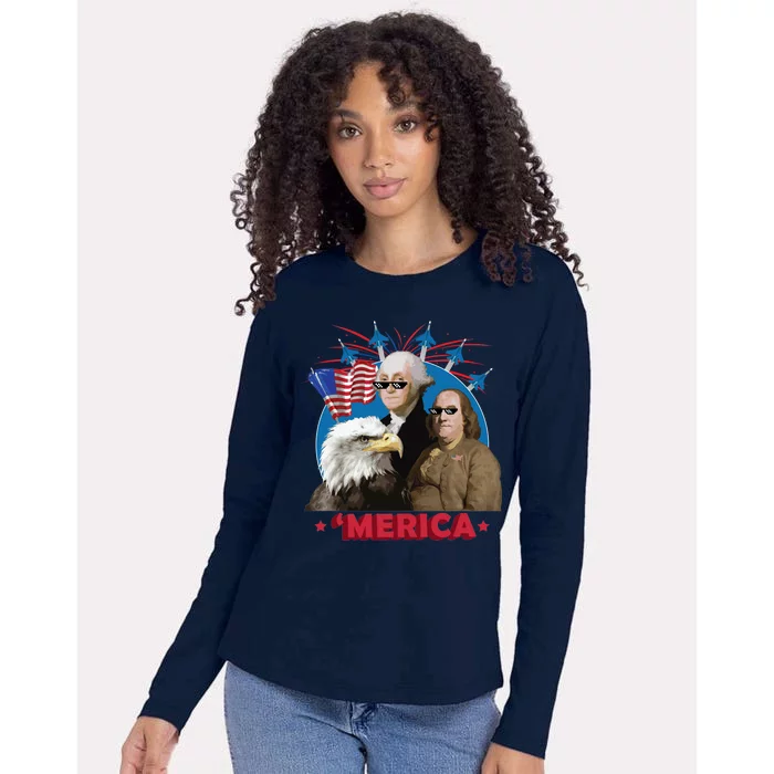 Merica Patriotic Party Womens Cotton Relaxed Long Sleeve T-Shirt