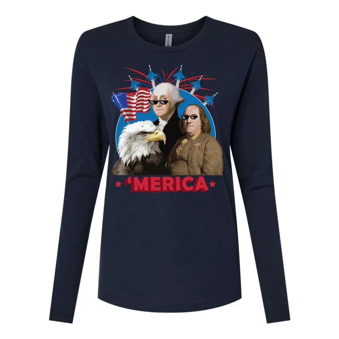 Merica Patriotic Party Womens Cotton Relaxed Long Sleeve T-Shirt