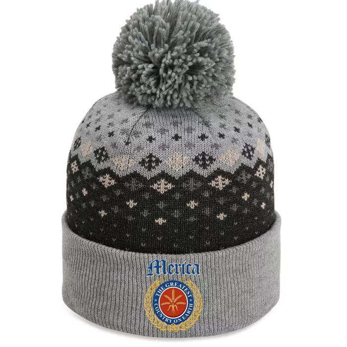 Merica The Greatest Country On Earth Beer Label The Baniff Cuffed Pom Beanie