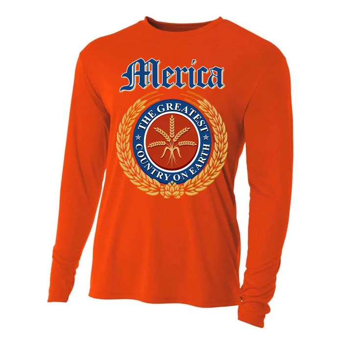 Merica The Greatest Country On Earth Beer Label Cooling Performance Long Sleeve Crew