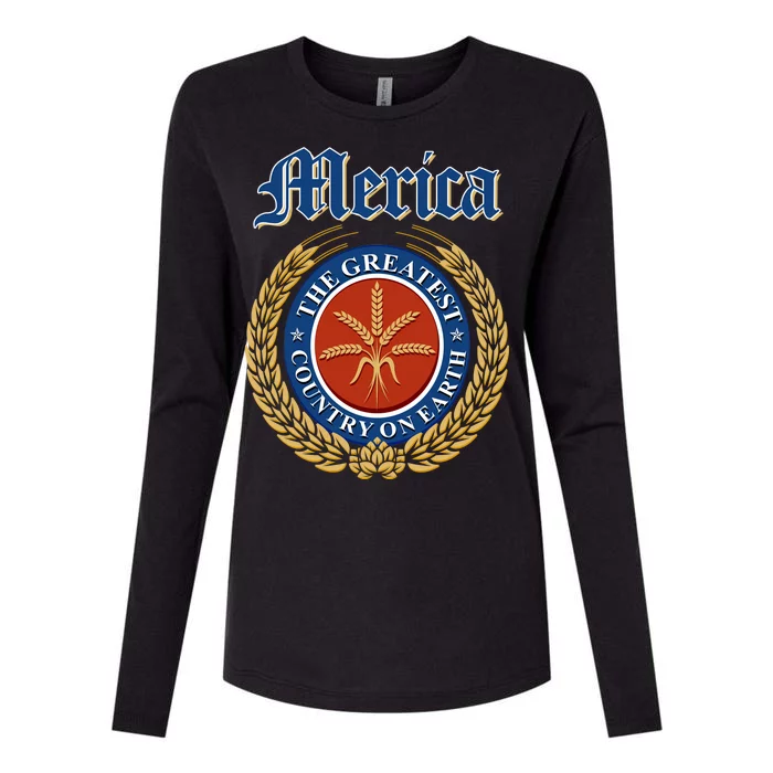 Merica The Greatest Country On Earth Beer Label Womens Cotton Relaxed Long Sleeve T-Shirt