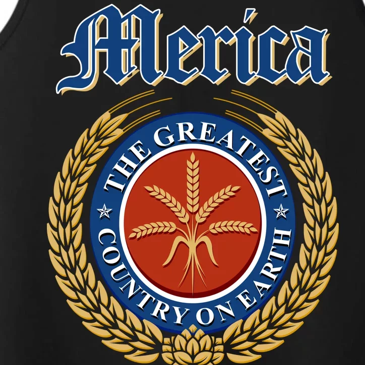 Merica The Greatest Country On Earth Beer Label Performance Tank