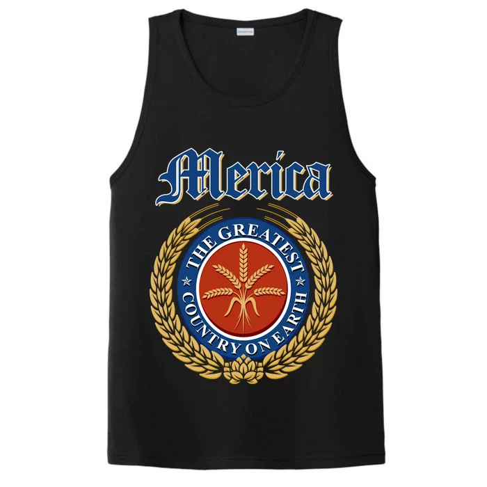 Merica The Greatest Country On Earth Beer Label Performance Tank