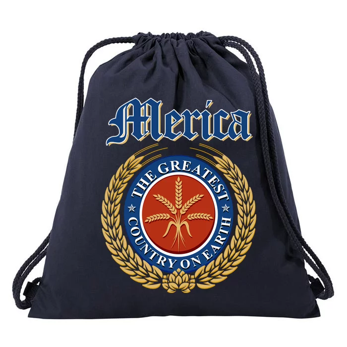 Merica The Greatest Country On Earth Beer Label Drawstring Bag